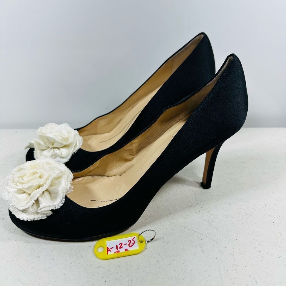 Kate Spade Black Heels with White Floral Detail